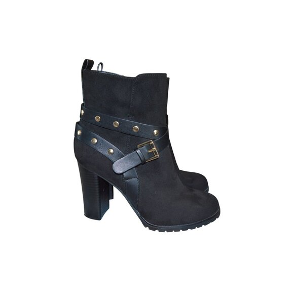 Apt. 9 Define Comfort Black Manager Boots Women Size 9 Studded Buckle Block Heel - Picture 2 of 9
